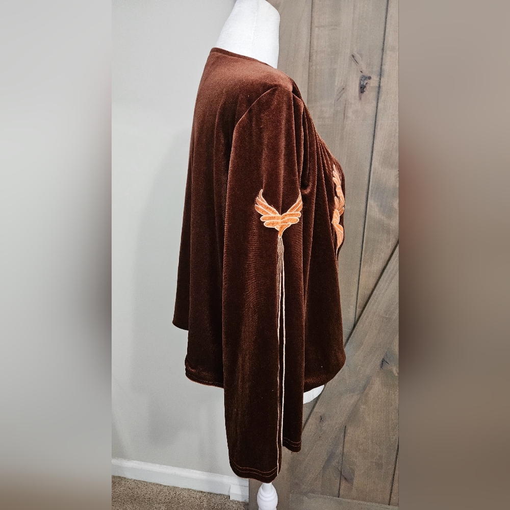 RUSTTY DUSTTY Floral Embroidery Open Front Velvet Jacket/blazer.Rust Brown M NWT - Picture 12 of 16